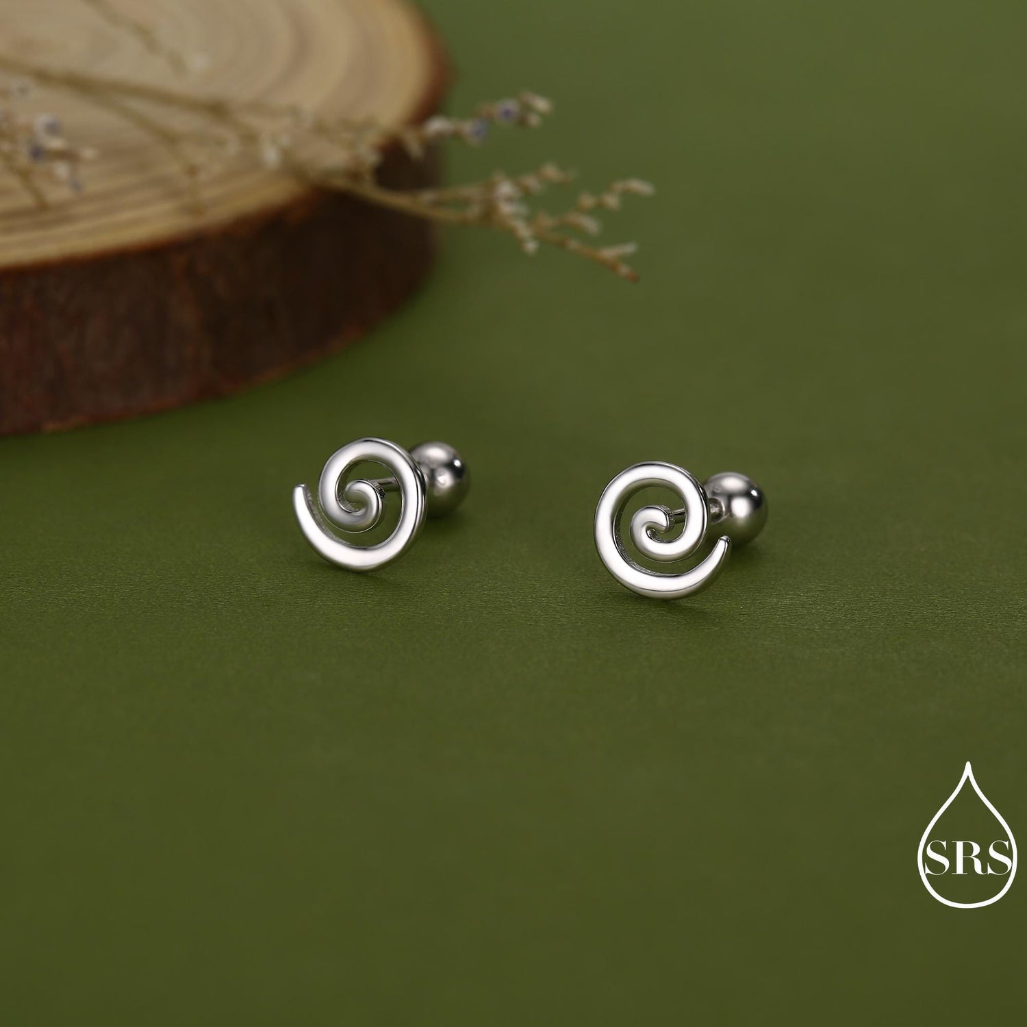 Koru Circle Spiral 18G Screw Back Earrings in Sterling Silver