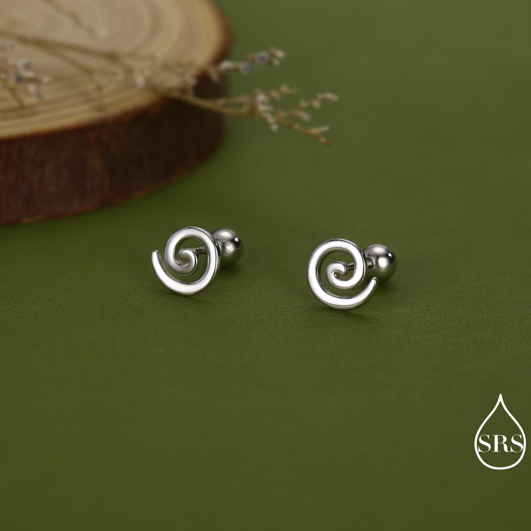 Koru Circle Spiral 18G Screw Back Earrings in Sterling Silver