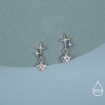 Tiny Star and Dangle CZ Stud Earrings in Sterling Silver, Silver or Gold, Aurora Star Earrings, Sunburst Earrings, Celestial