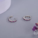 Ruby Pink Marquise CZ Huggie Hoop in Sterling Silver, Silver or Gold, Minimalist Simple Pink Hoop Earrings, Ruby Red