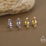 Amethyst Purple Baguette CZ Cluster Huggie Hoop in Sterling Silver, Silver or Gold, Irregular Shaped Cluster Hoops, Baguette Hoops