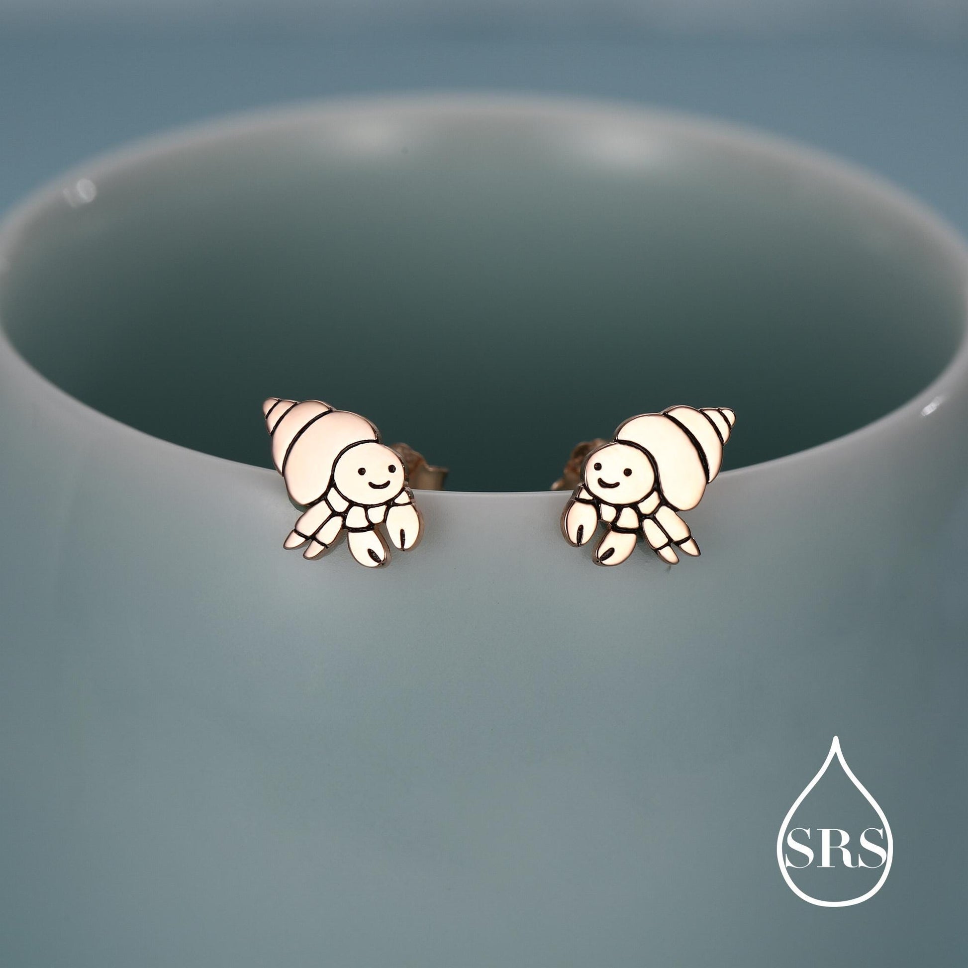 Cute Hermit Crab Stud Earrings in Sterling Silver, Cute Fun Quirky Animal Jewellery, Jewelry Gift for Her, Animal Lover, Nature Inspired