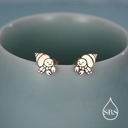 Cute Hermit Crab Stud Earrings in Sterling Silver, Cute Fun Quirky Animal Jewellery, Jewelry Gift for Her, Animal Lover, Nature Inspired