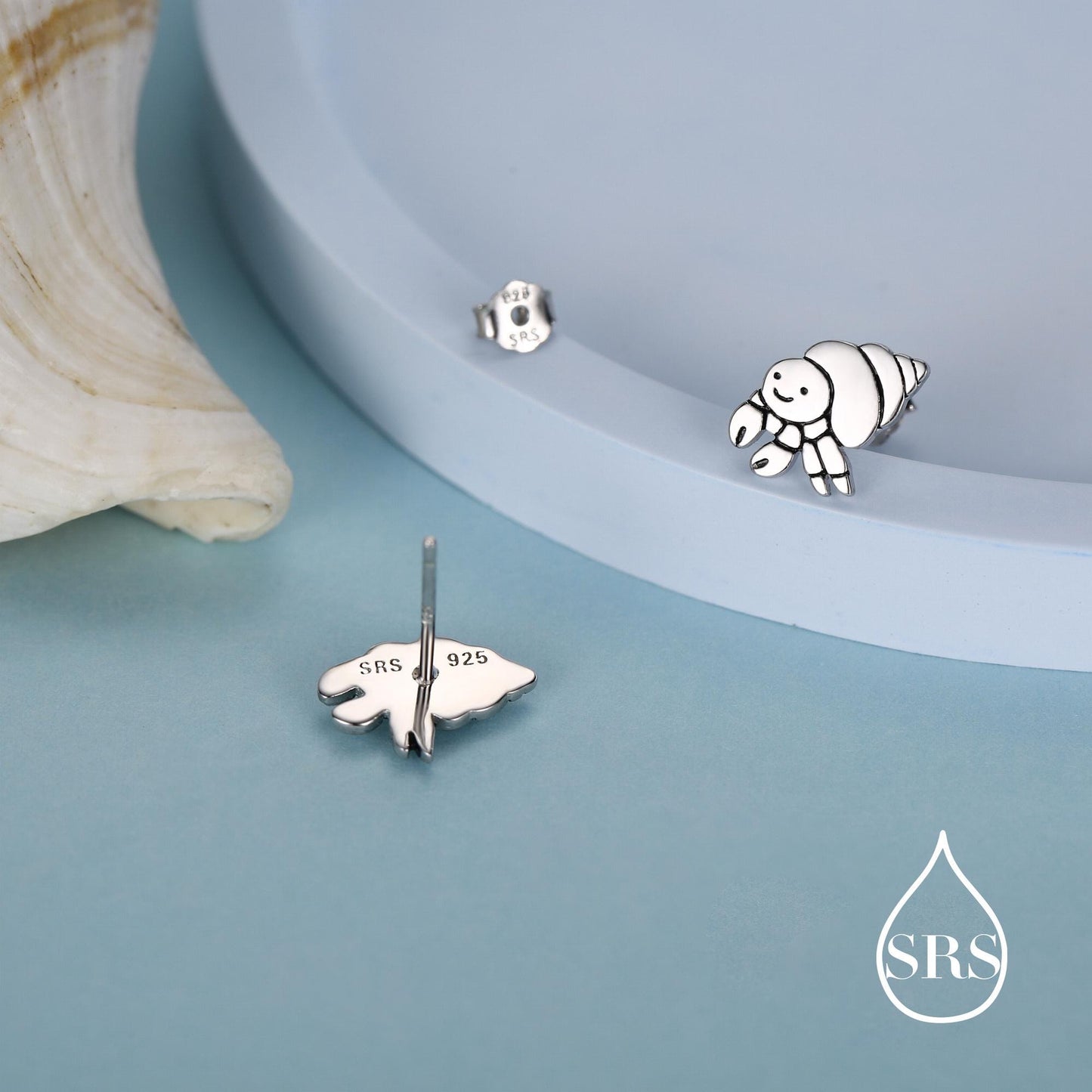 Cute Hermit Crab Stud Earrings in Sterling Silver, Cute Fun Quirky Animal Jewellery, Jewelry Gift for Her, Animal Lover, Nature Inspired