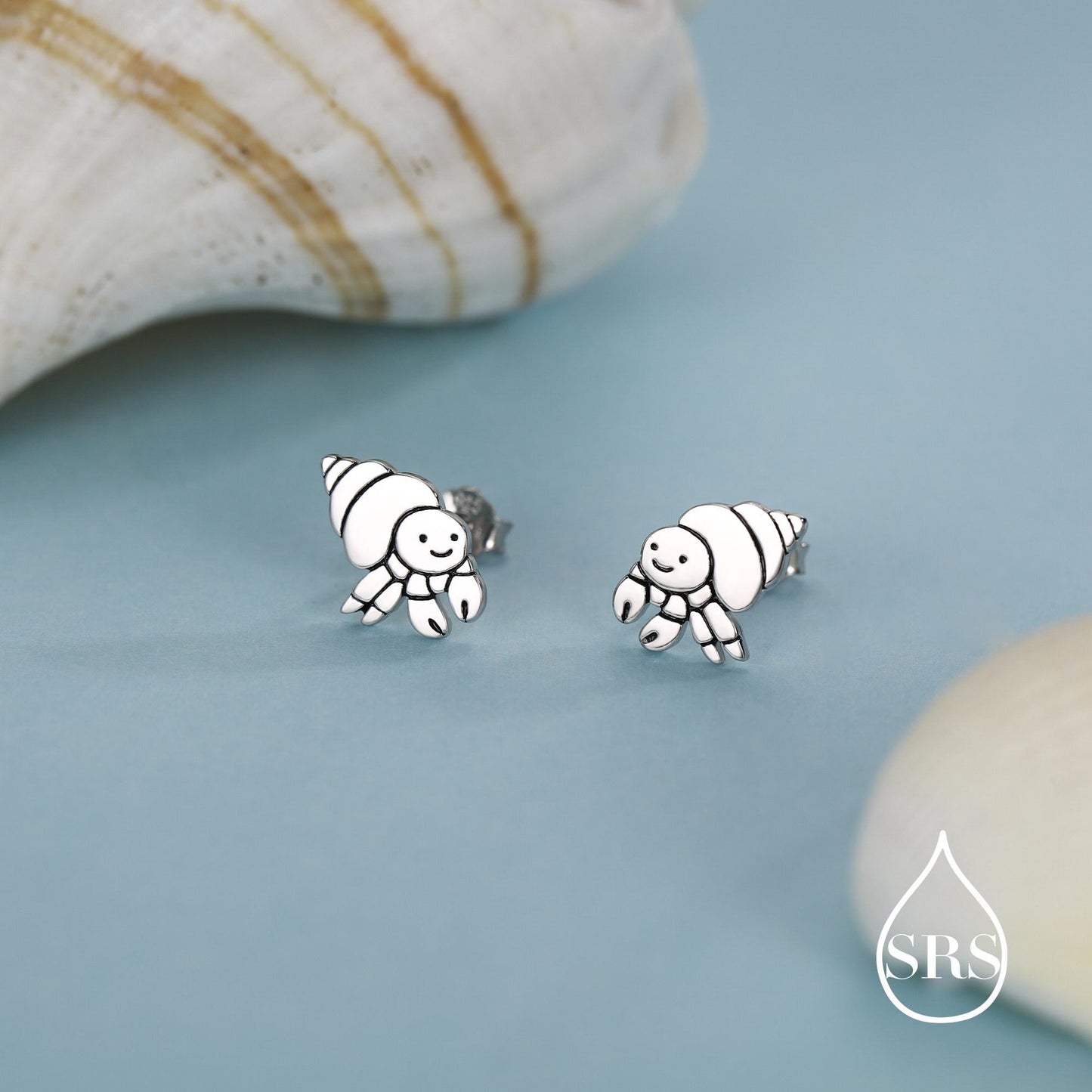 Cute Hermit Crab Stud Earrings in Sterling Silver, Cute Fun Quirky Animal Jewellery, Jewelry Gift for Her, Animal Lover, Nature Inspired