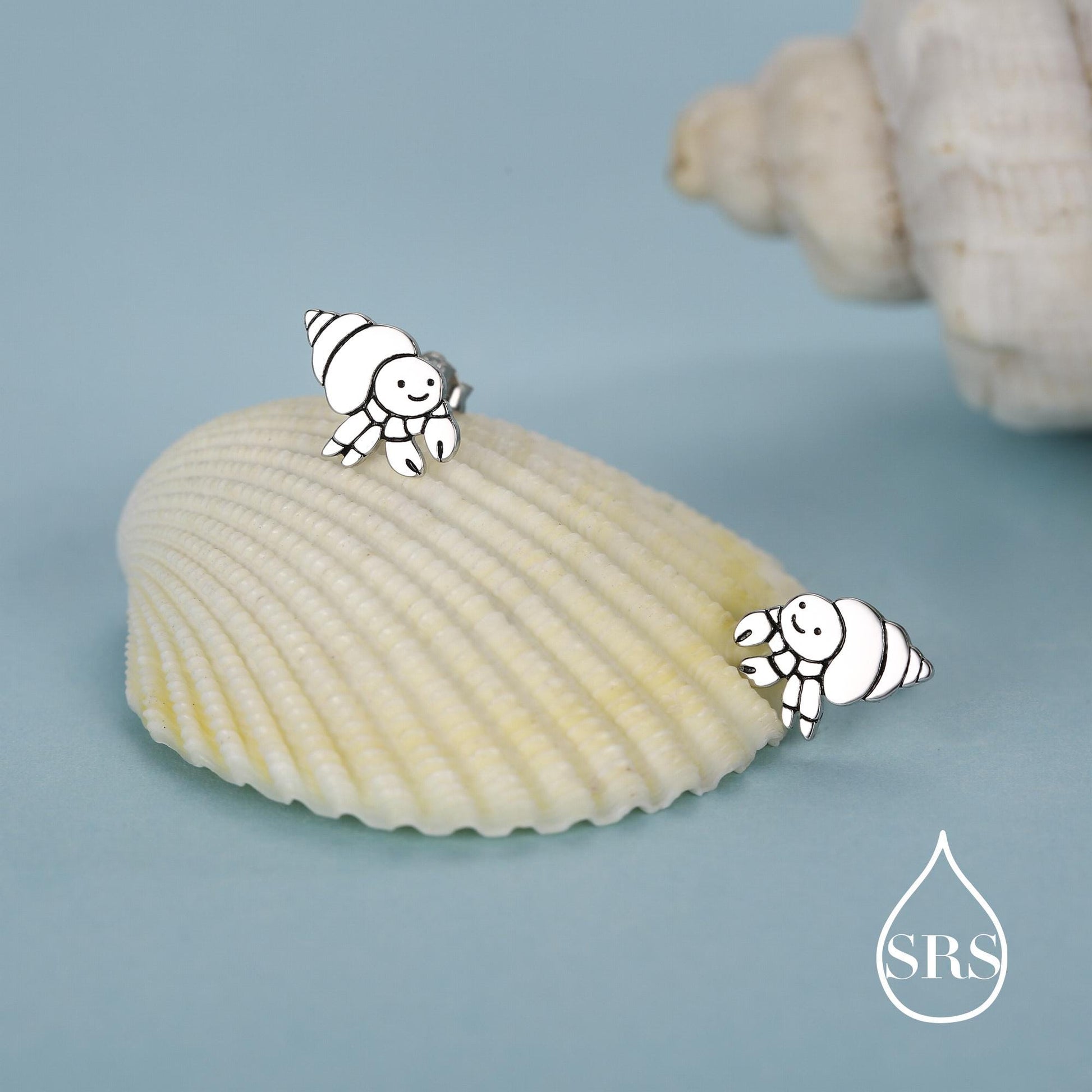 Cute Hermit Crab Stud Earrings in Sterling Silver, Cute Fun Quirky Animal Jewellery, Jewelry Gift for Her, Animal Lover, Nature Inspired