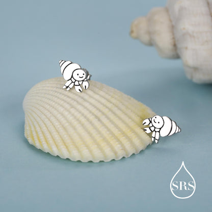 Cute Hermit Crab Stud Earrings in Sterling Silver, Cute Fun Quirky Animal Jewellery, Jewelry Gift for Her, Animal Lover, Nature Inspired