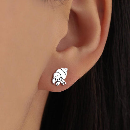 Cute Hermit Crab Stud Earrings in Sterling Silver, Cute Fun Quirky Animal Jewellery, Jewelry Gift for Her, Animal Lover, Nature Inspired