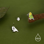Sterling Silver Mismatched Enamel Budgie Stud Earring, Asymmetric Pair Green and Blue Pet parakeets Earrings, Nature-Inspired Animal Earring
