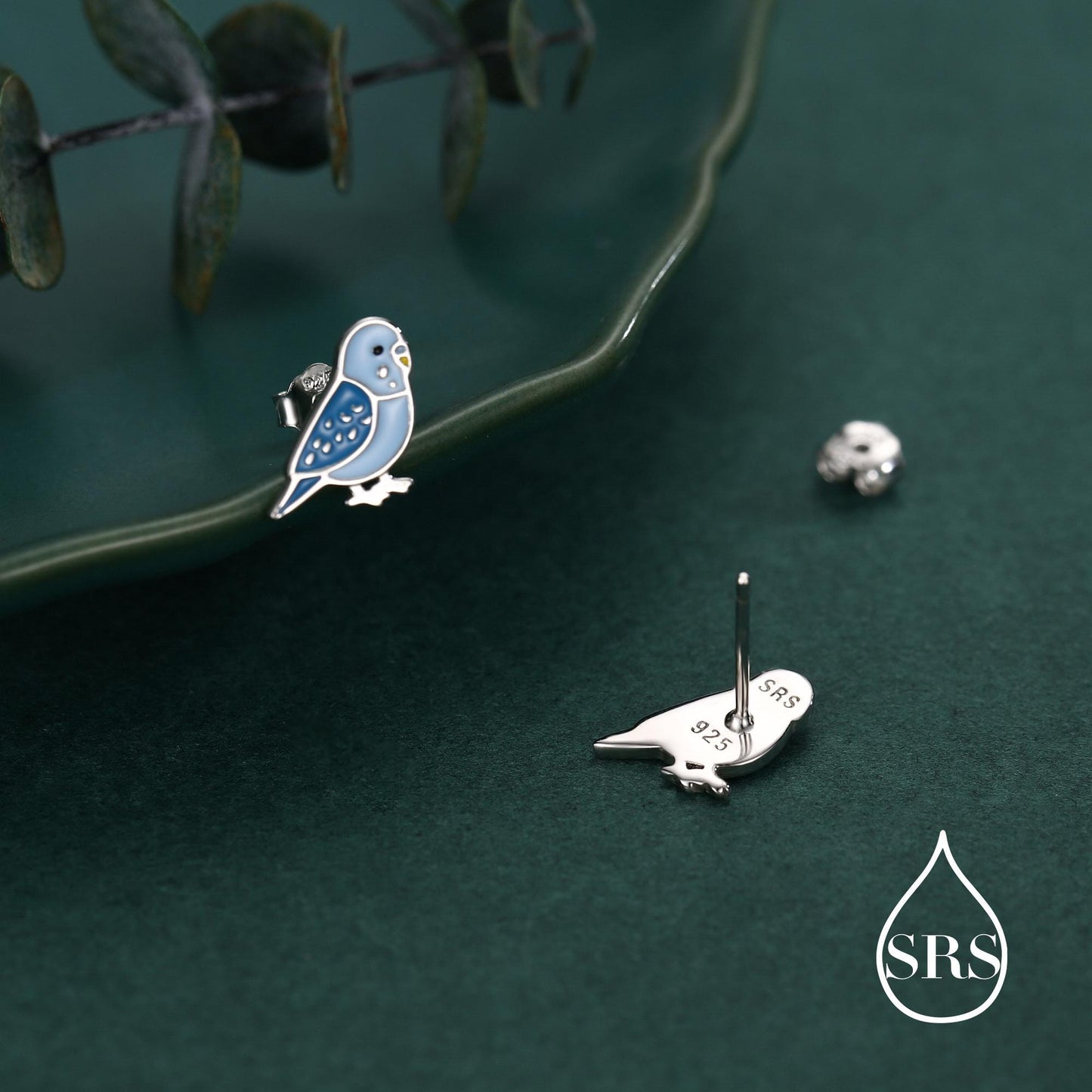 Sterling Silver Blue Enamel Budgie Stud Earring, Blue Pet parakeets Earrings, Nature-Inspired Bird Earring, Parrot Earrings