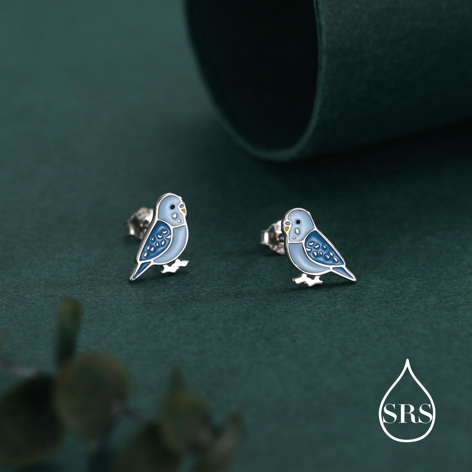 Sterling Silver Blue Enamel Budgie Stud Earring, Blue Pet parakeets Earrings, Nature-Inspired Animal Earring, Parrot Earrings