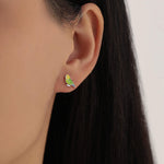 Sterling Silver Green Enamel Budgie Stud Earring, Pet parakeets Earrings, Nature-Inspired Animal Earring, Parrot Earrings