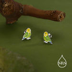 Sterling Silver Green Enamel Budgie Stud Earring, Pet parakeets Earrings, Nature-Inspired Animal Earring, Parrot Earrings