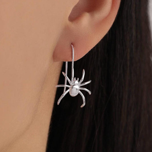 Sterling Silver Spider Drop Earrings, Also in Gold and Rose Gold Finish, Quirky and Edgy Animal Earrings, Nature Inspired