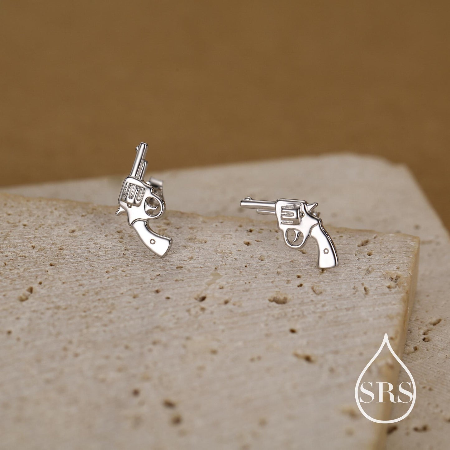Sterling Silver Pistol Stud Earrings, Also in Gold and Rose Gold Finish, Cowboy Pistol Earrings, Quirky, and Full of Character