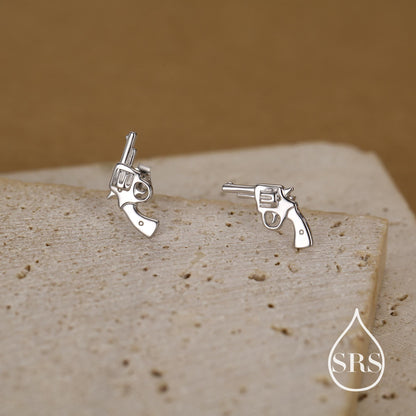 Sterling Silver Pistol Stud Earrings, Also in Gold and Rose Gold Finish, Cowboy Pistol Earrings, Quirky, and Full of Character