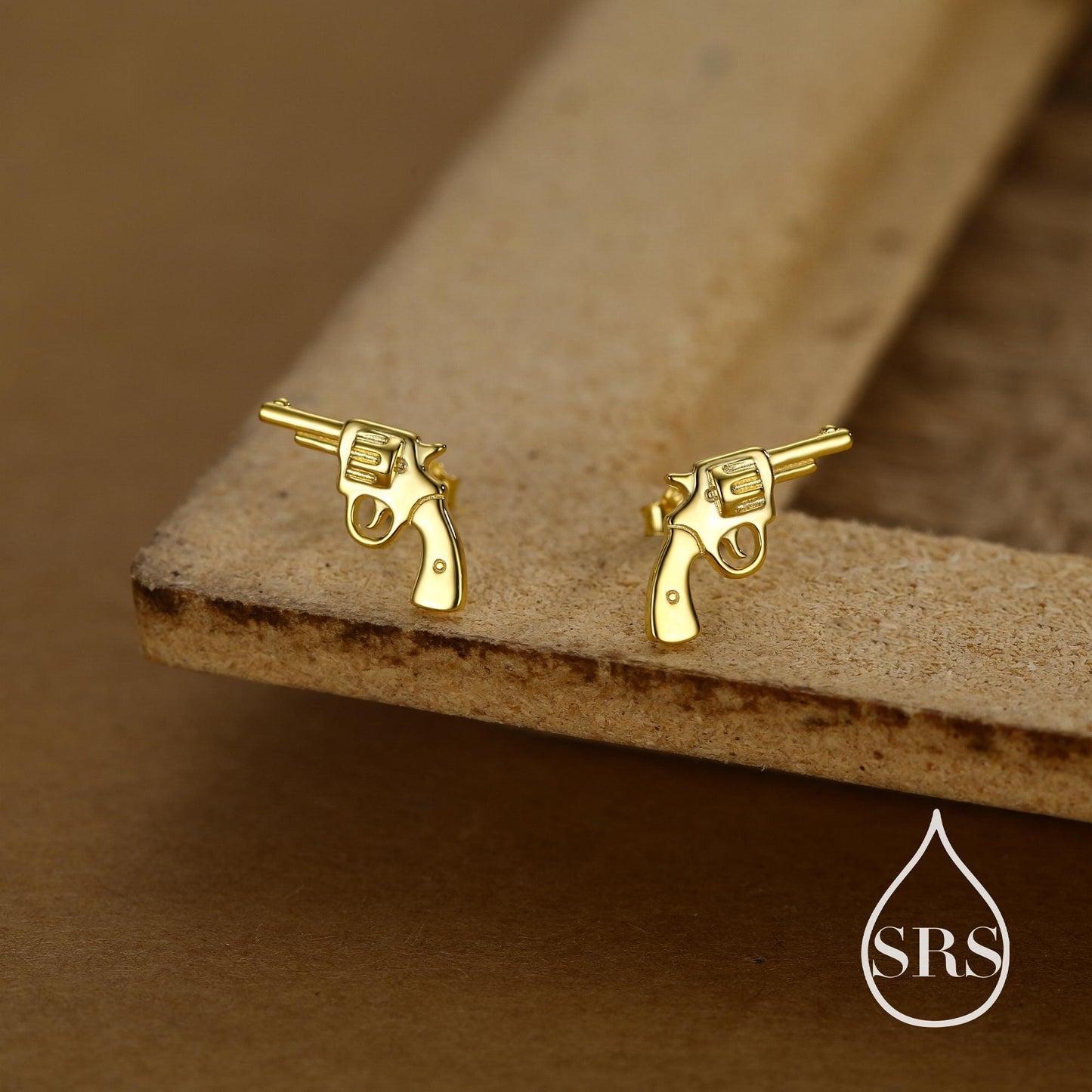 Sterling Silver Pistol Stud Earrings, Also in Gold and Rose Gold Finish, Cowboy Pistol Earrings, Quirky, and Full of Character