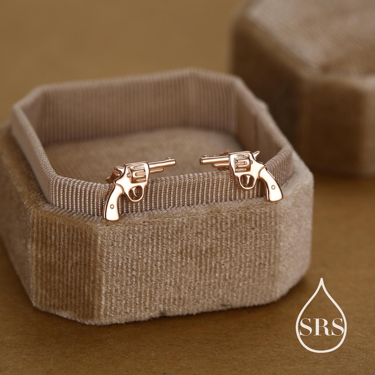 Sterling Silver Pistol Stud Earrings, Also in Gold and Rose Gold Finish, Cowboy Pistol Earrings, Quirky, and Full of Character