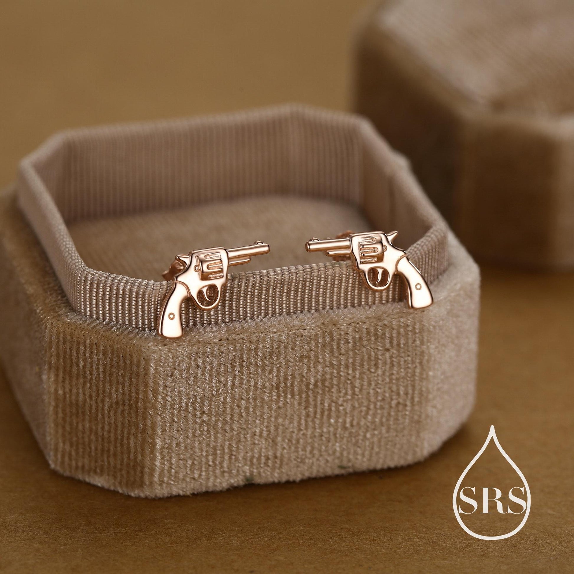 Sterling Silver Pistol Stud Earrings, Also in Gold and Rose Gold Finish, Cowboy Pistol Earrings, Quirky, and Full of Character