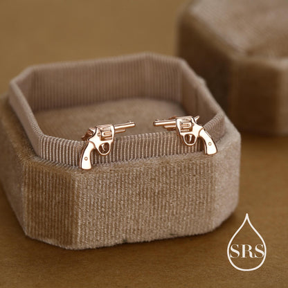 Sterling Silver Pistol Stud Earrings, Also in Gold and Rose Gold Finish, Cowboy Pistol Earrings, Quirky, and Full of Character