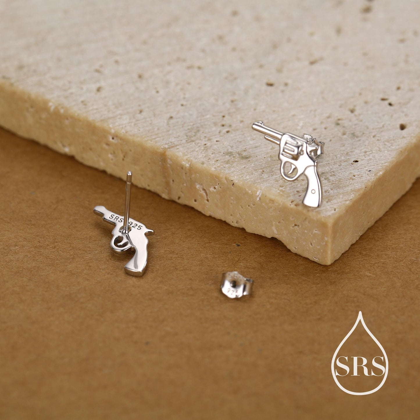 Sterling Silver Pistol Stud Earrings, Also in Gold and Rose Gold Finish, Cowboy Pistol Earrings, Quirky, and Full of Character