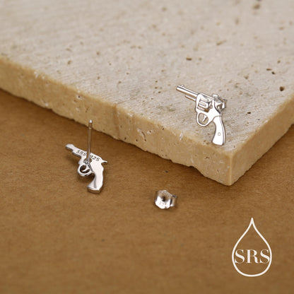 Sterling Silver Pistol Stud Earrings, Also in Gold and Rose Gold Finish, Cowboy Pistol Earrings, Quirky, and Full of Character
