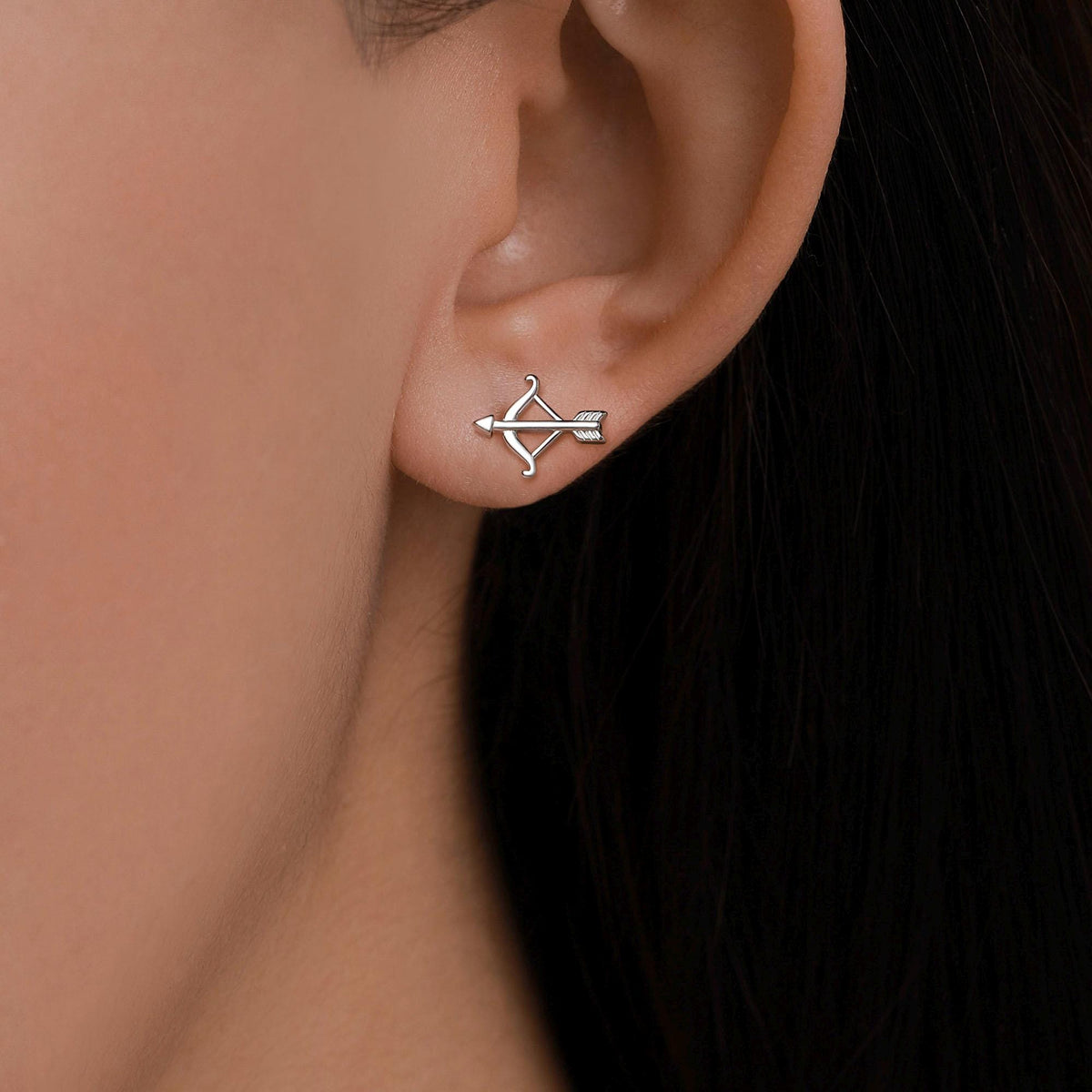 Mismatched Bow and Arrow Stud Earrings in Sterling Silver, Silver or Gold or Rose Gold, Asymmetric Bow and Arrow Earrings