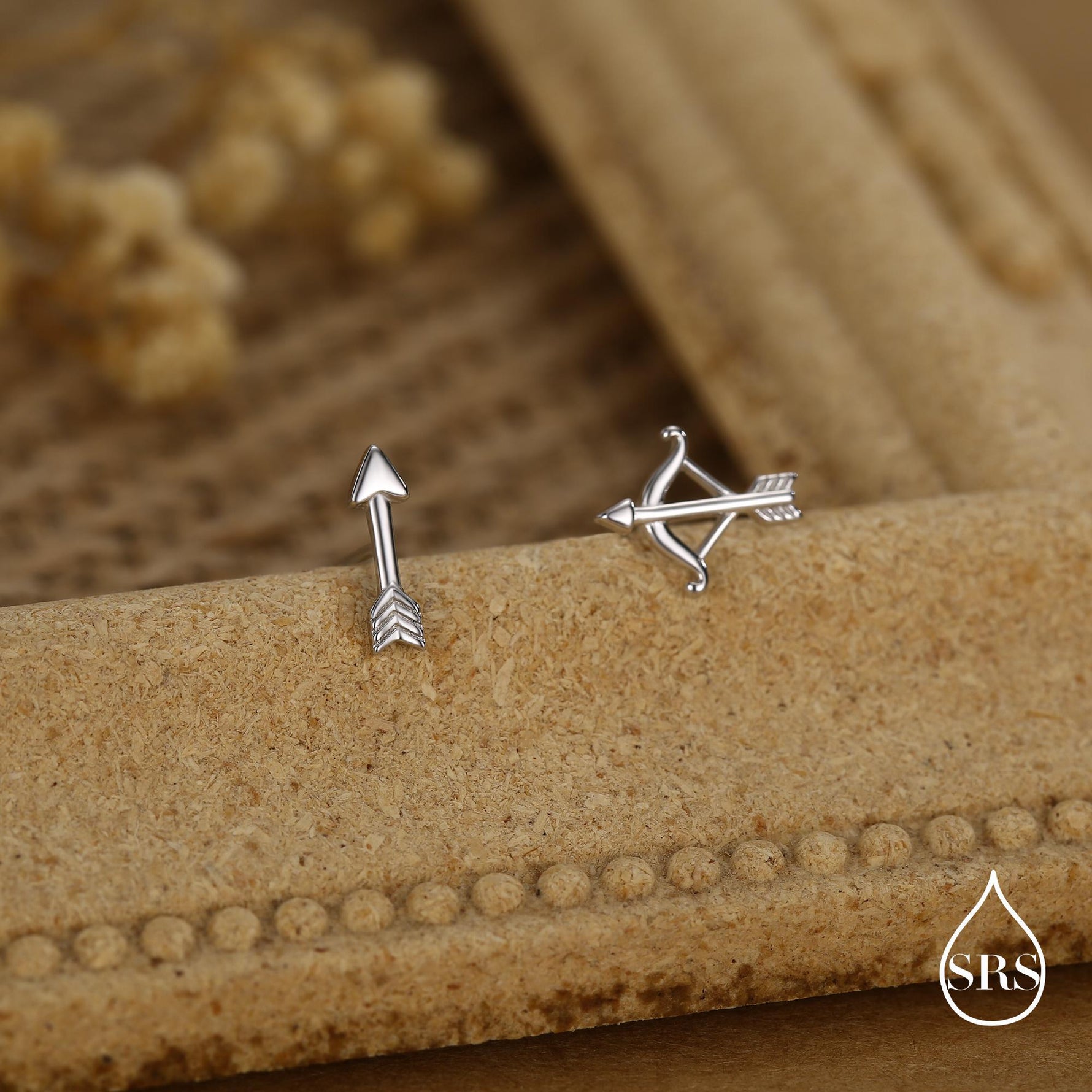 Mismatched Bow and Arrow Stud Earrings in Sterling Silver, Silver or Gold or Rose Gold, Asymmetric Bow and Arrow Earrings