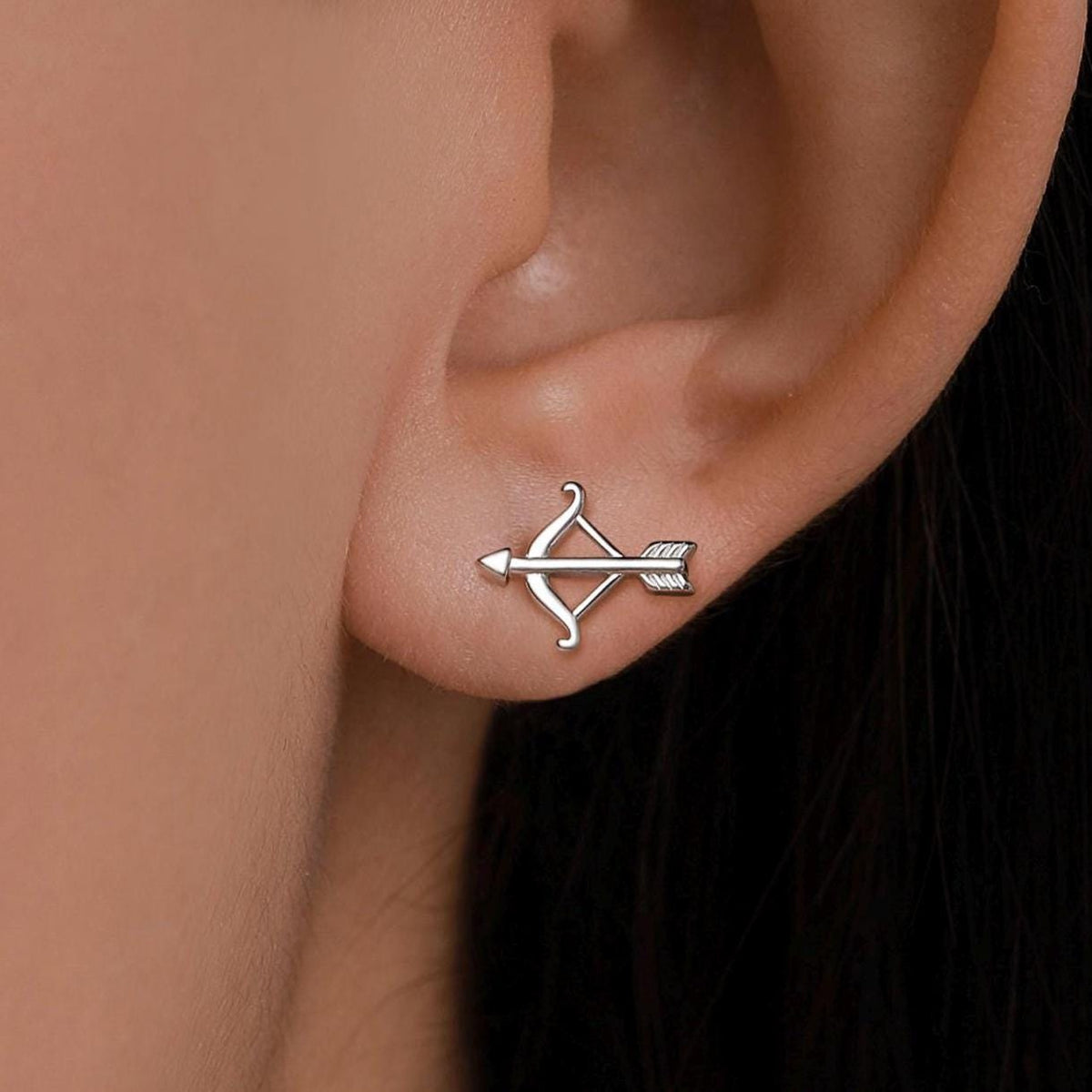 Bow and Arrow Stud Earrings in Sterling Silver, Silver or Gold or Rose Gold, Bow and Arrow Earrings