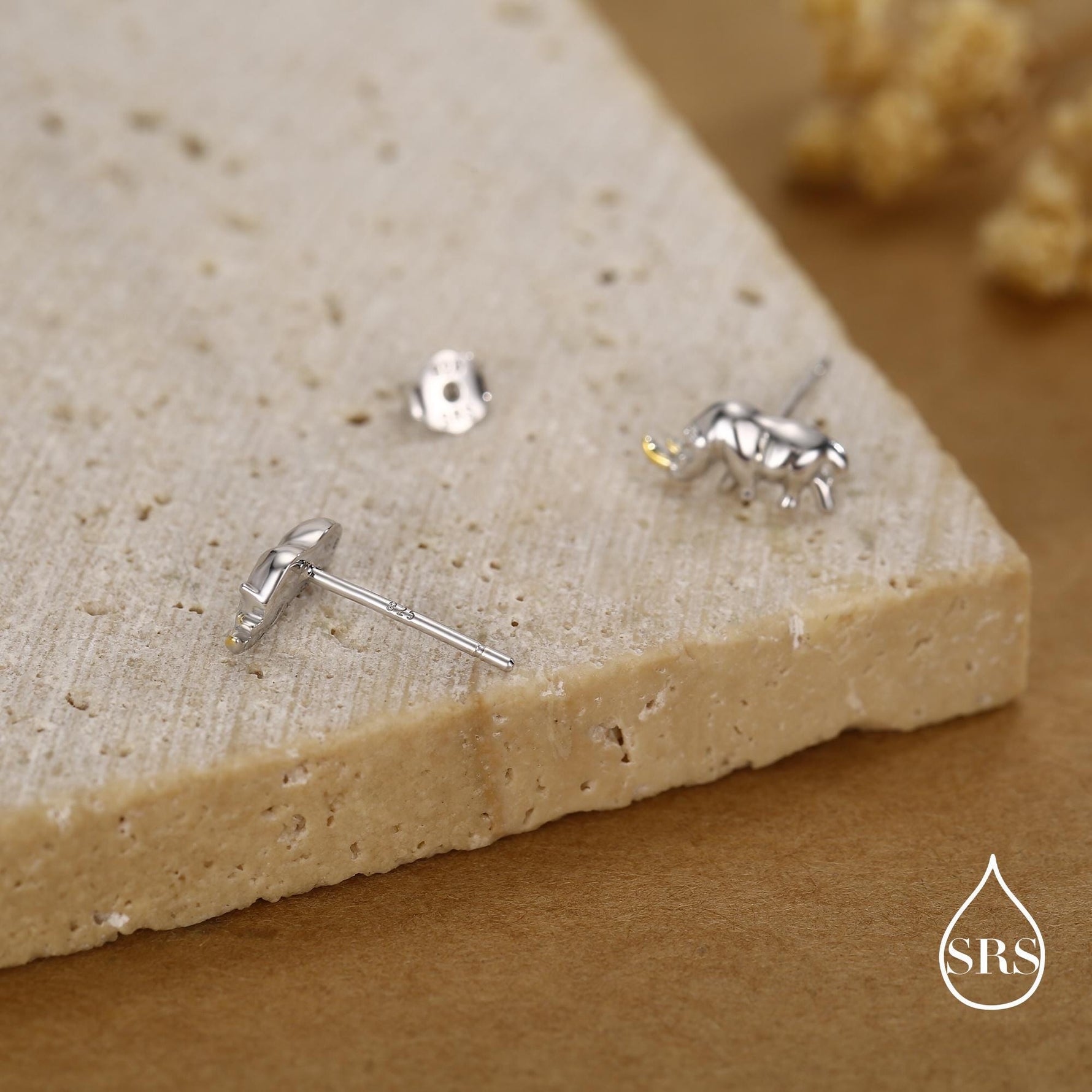 Rhino Stud Earrings in Sterling Silver, Rhinoceros Stud, Safari Earrings, Africa, Nature Inspired, Two Tone Earrings