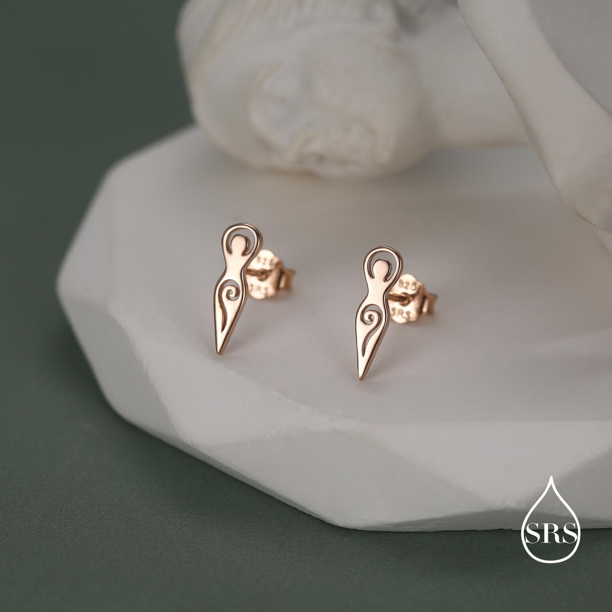 Mother Earth / Neolithic Goddess / Fertility Goddess Stud Earrings in Sterling Silver