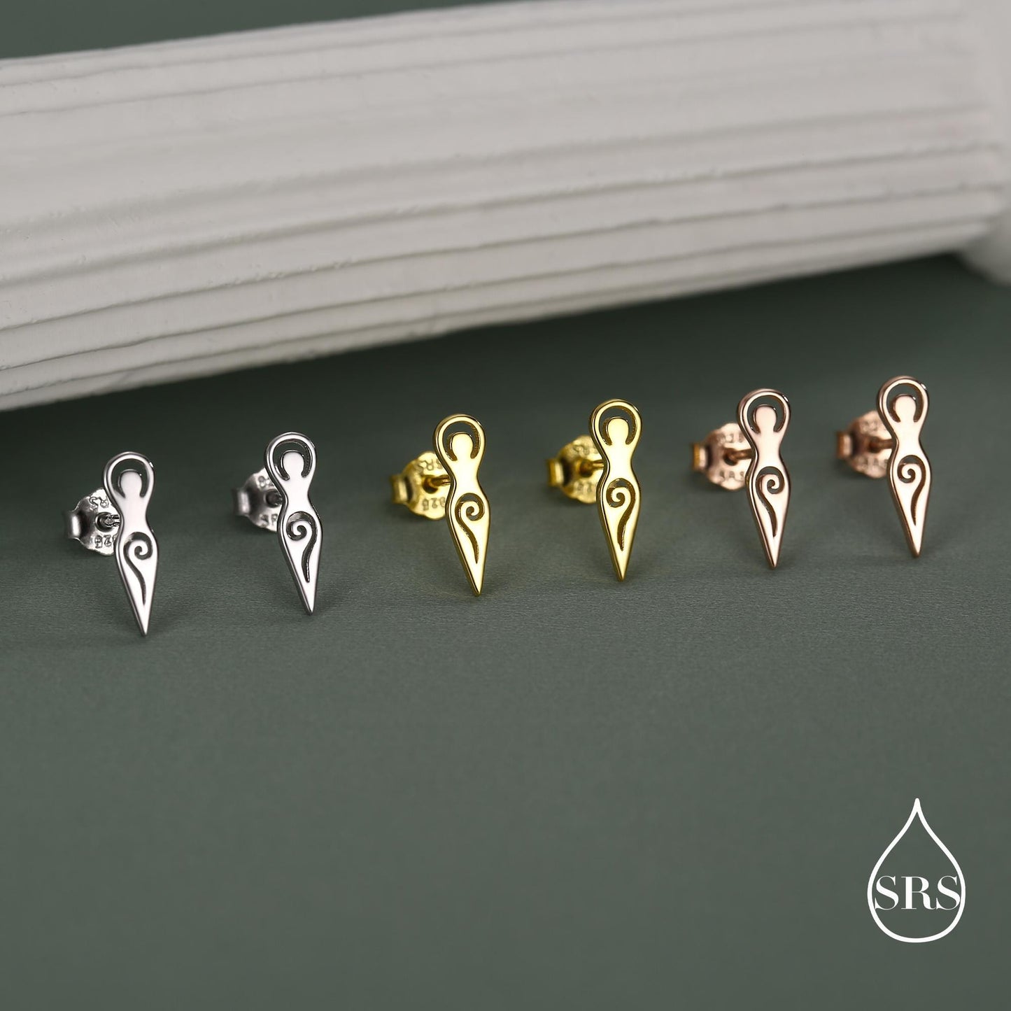 Mother Earth / Neolithic Goddess / Fertility Goddess Stud Earrings in Sterling Silver