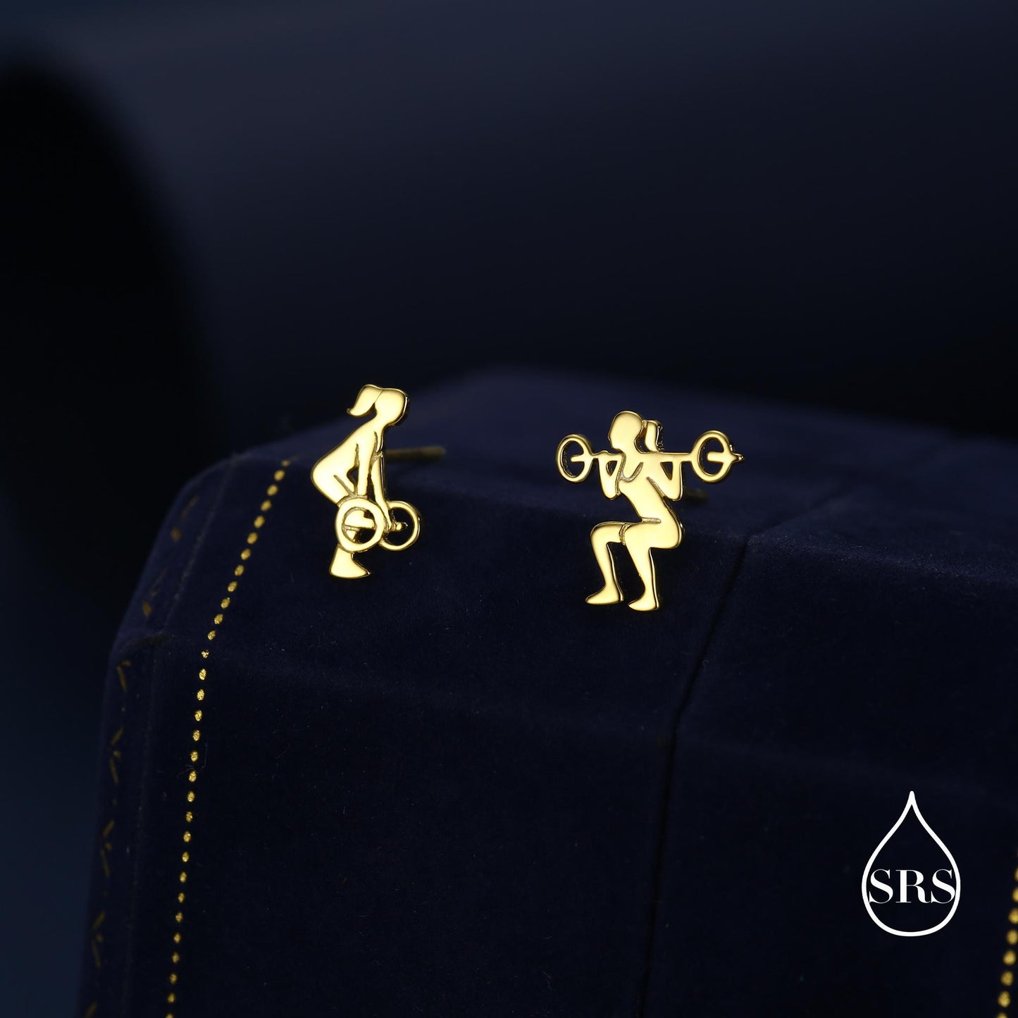 Strong Girl Barbell Stud Earrings in Sterling Silver, Deadlift & Squat Stud Earrings, Powerlifter Earrings