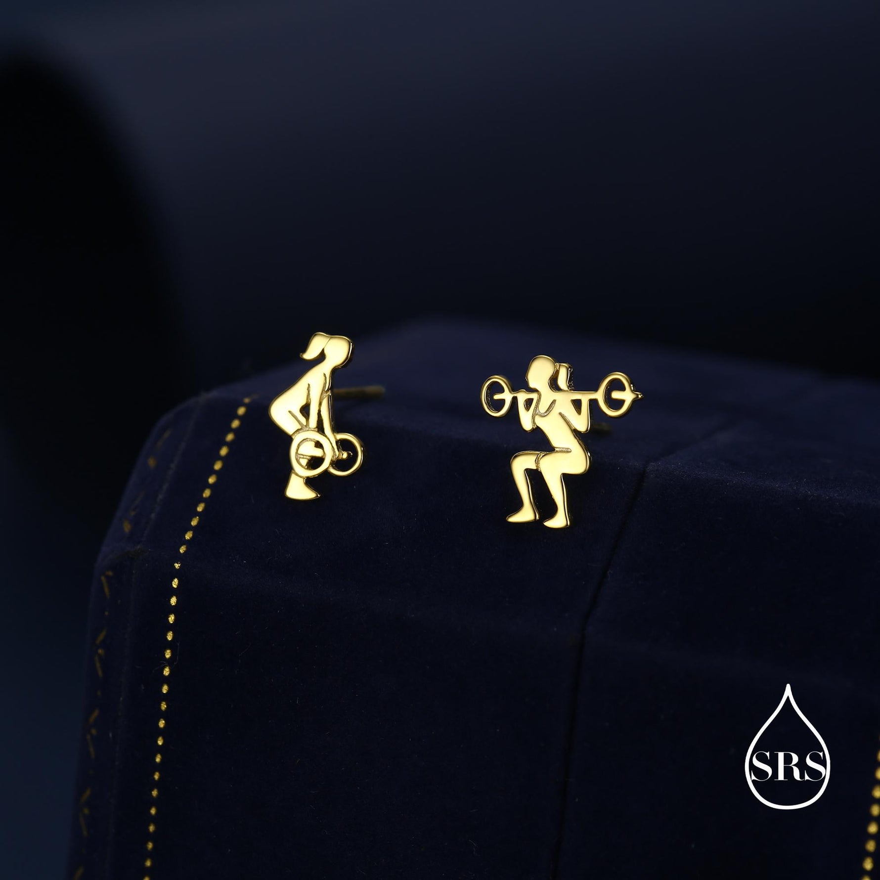Strong Girl Barbell Stud Earrings in Sterling Silver, Deadlift & Squat Stud Earrings, Powerlifter Earrings