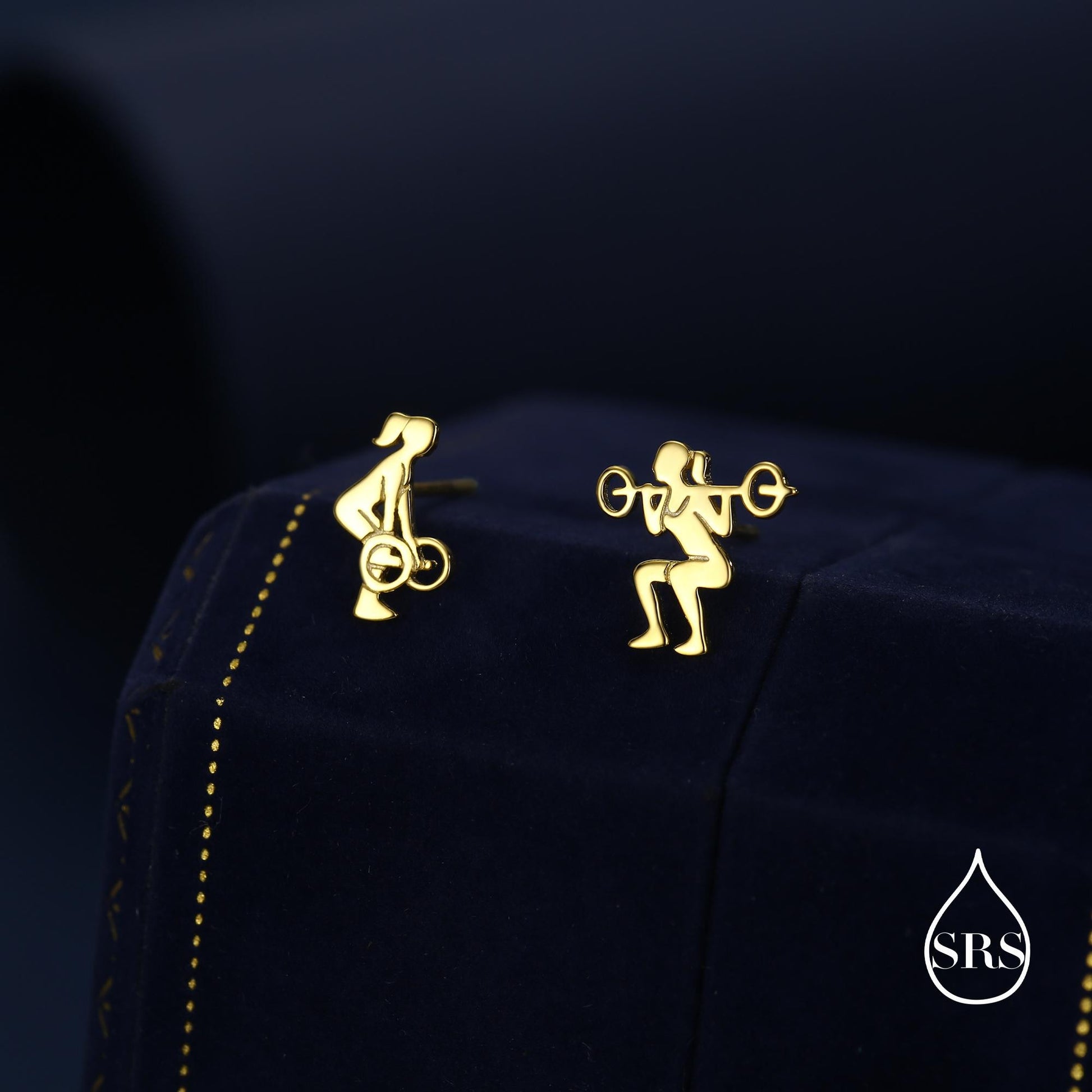 Strong Girl Barbell Stud Earrings in Sterling Silver, Deadlift & Squat Stud Earrings, Powerlifter Earrings