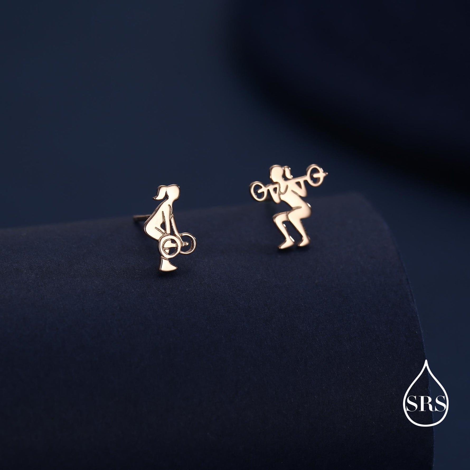 Strong Girl Barbell Stud Earrings in Sterling Silver, Deadlift & Squat Stud Earrings, Powerlifter Earrings