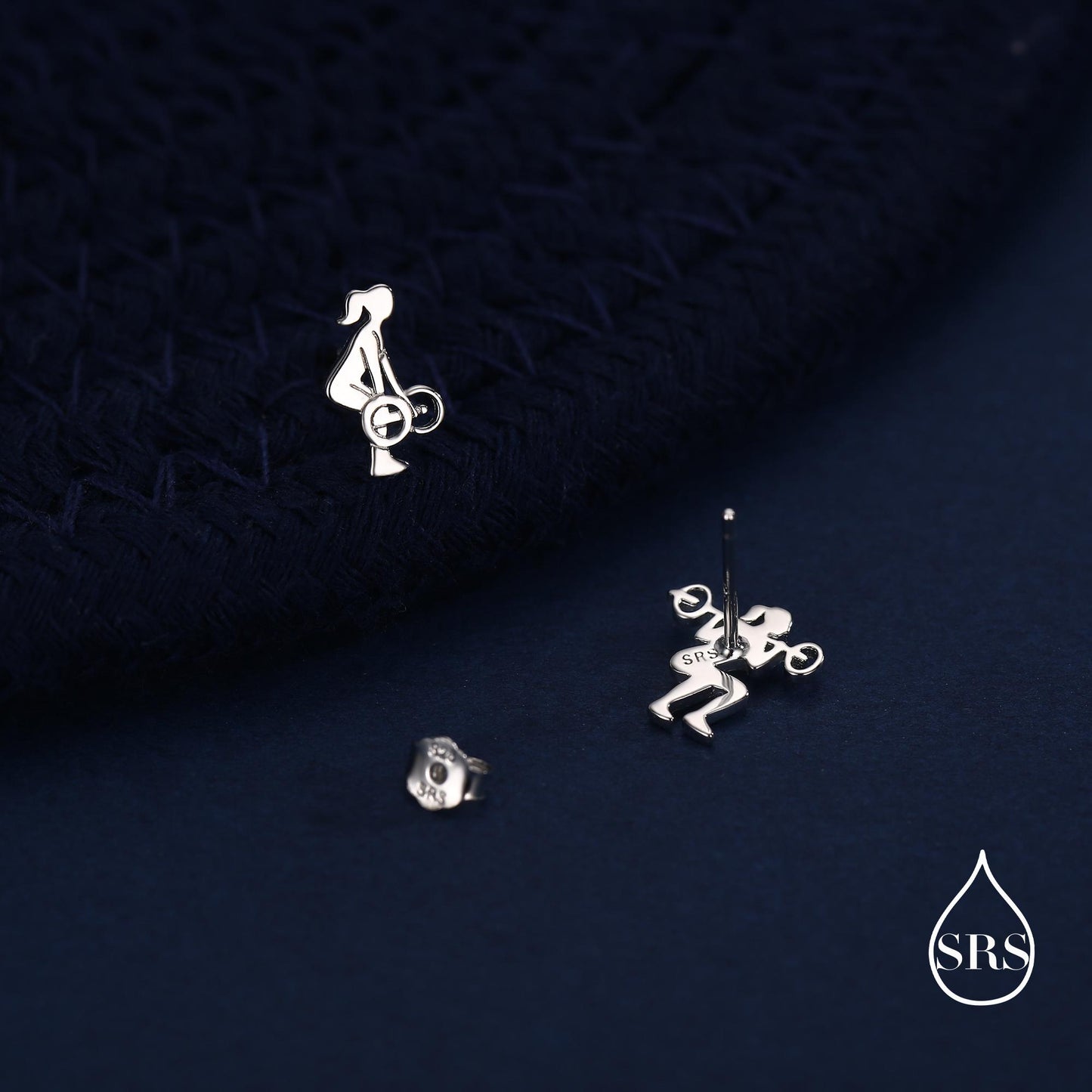 Strong Girl Barbell Stud Earrings in Sterling Silver, Deadlift & Squat Stud Earrings, Powerlifter Earrings