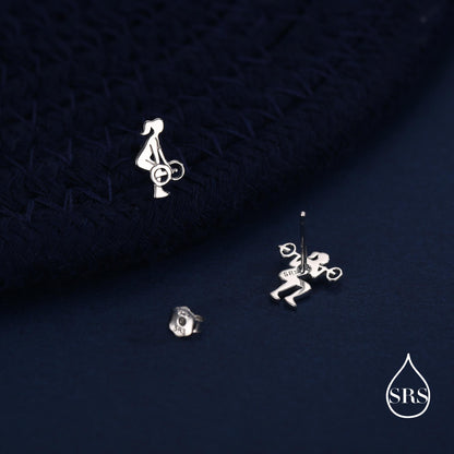 Strong Girl Barbell Stud Earrings in Sterling Silver, Deadlift & Squat Stud Earrings, Powerlifter Earrings