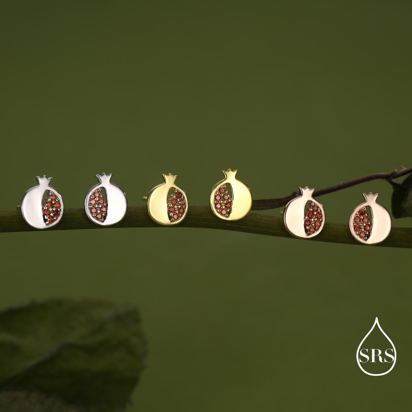 Seeds of Joy Pomegranate Studs Earrings in Sterling Silver, Fruit Earrings
