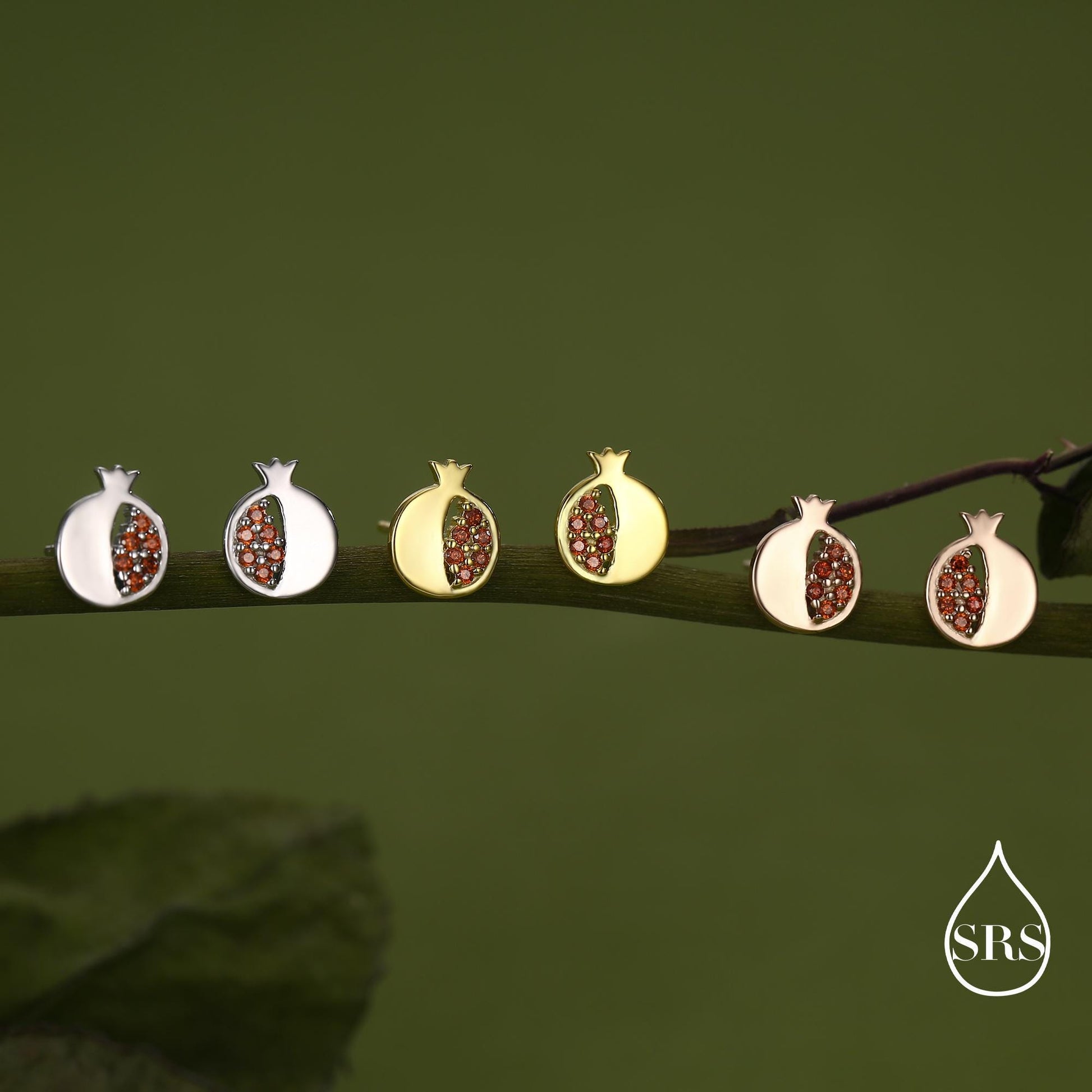 Seeds of Joy Pomegranate Studs Earrings in Sterling Silver, Fruit Earrings