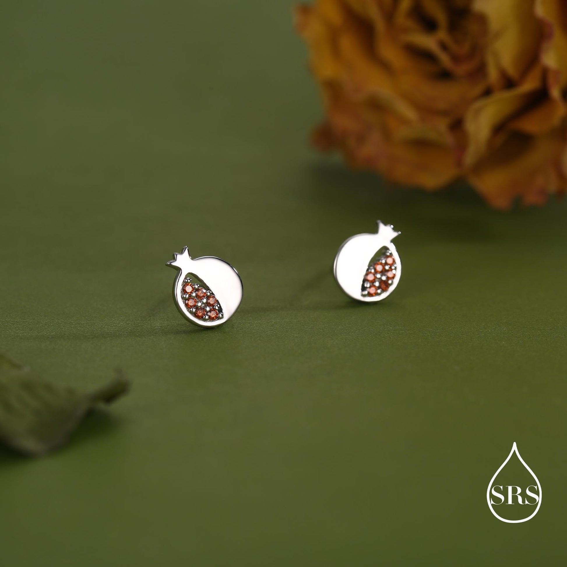 Seeds of Joy Pomegranate Studs Earrings in Sterling Silver, Fruit Earrings