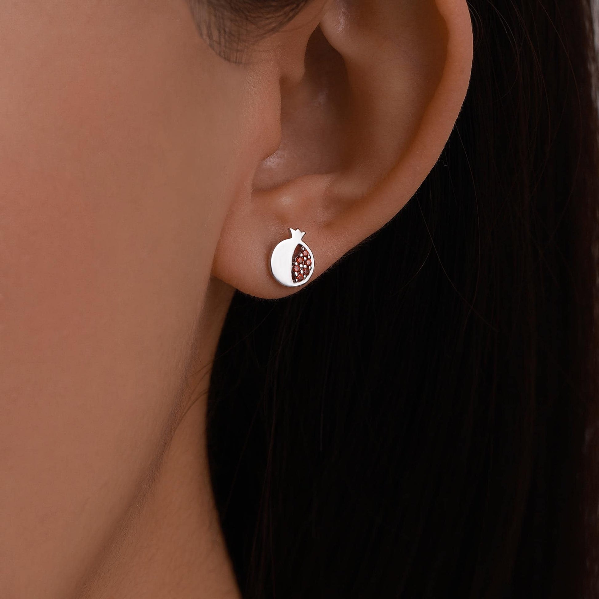 Seeds of Joy Pomegranate Studs Earrings in Sterling Silver, Fruit Earrings