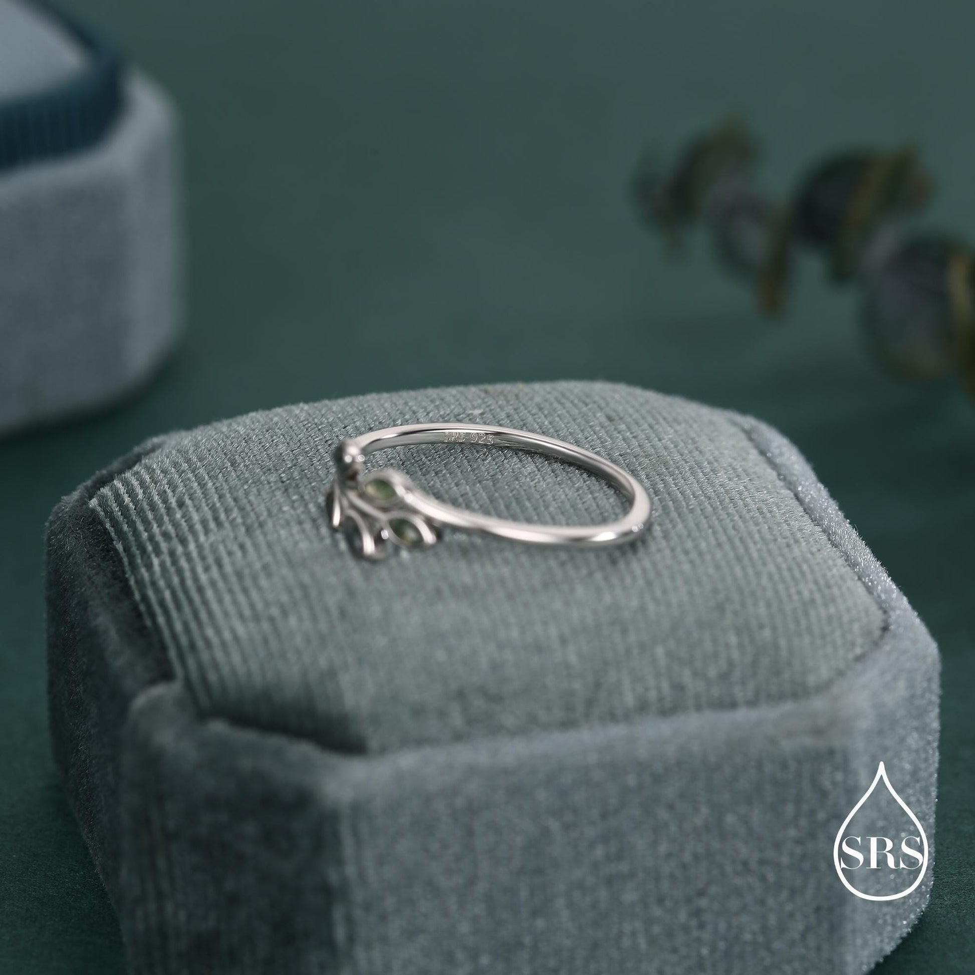 Silver Olive Branch Ring with Moss Agate, Silver or Gold, US 5 - 8 Olive Leaf Ring, Botanical Ring