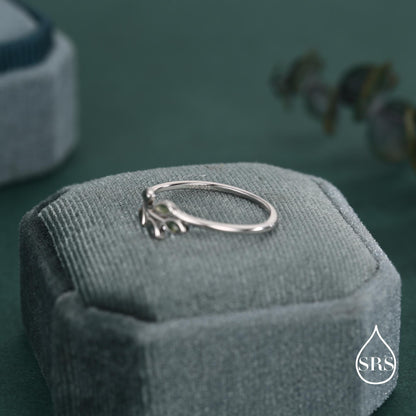 Silver Olive Branch Ring with Moss Agate, Silver or Gold, US 5 - 8 Olive Leaf Ring, Botanical Ring