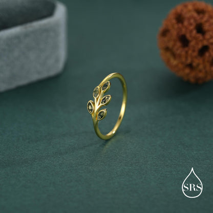 Silver Olive Branch Ring with Moss Agate, Silver or Gold, US 5 - 8 Olive Leaf Ring, Botanical Ring