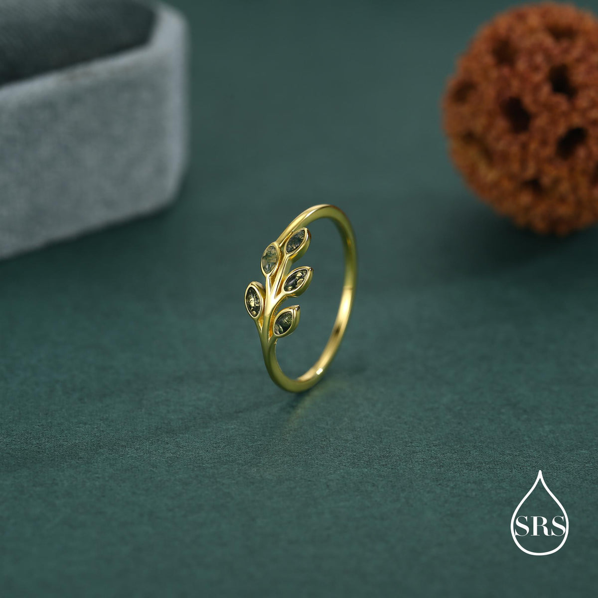 Sterling Silver Olive Branch Ring with Moss Agate, Silver or Gold, US 5 - 8 Olive Leaf Ring, Botanical Ring