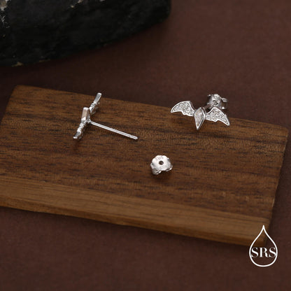CZ Crystal Bat Stud Earrings in Sterling Silver, Silver or Gold, Rhombus Bat Earrings, Stacking Earrings, Animal Earrings