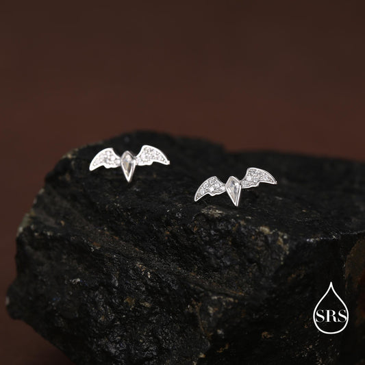 CZ Crystal Bat Stud Earrings in Sterling Silver, Silver or Gold, Rhombus Bat Earrings, Stacking Earrings, Animal Earrings