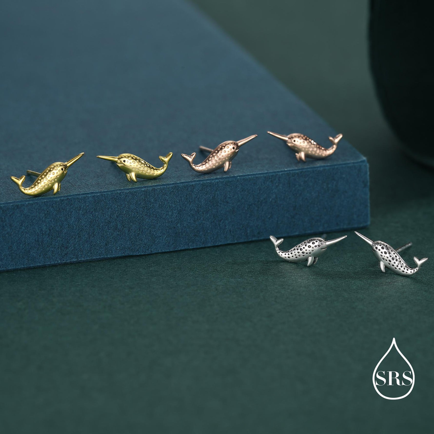 Sterling Silver Narwhal 18G Screw Back Stud Earrings