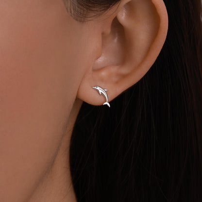 Mismatched Narwhal Unicorn Whale and Dolphin Stud Earrings in Sterling Silver